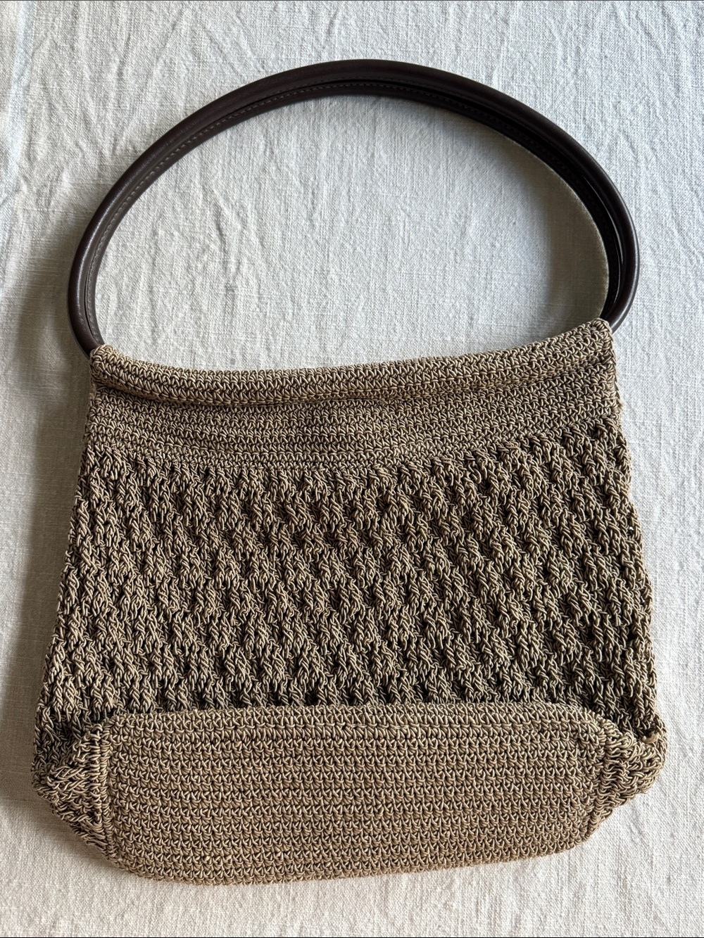 Minicci Taupe Woven Shoulder Bag with Dark Brown Handle - Picture 6 of 6